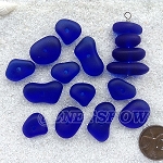 Cultured sea glass freeform regular center drilled nugget graduated stacking mix <b>14-22x11-14mm</b> 33-Royal Blue per <b>12-pc-bag</b>, quite unique focal design.