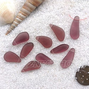Cultured Sea Glass teardrop nugget charms <b>about 8-10x16-21mm</b> 37-Medium Amethyst <b> top side drilled </b> per <b>10-pc-bag</b>
