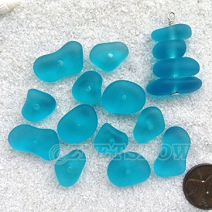 Cultured sea glass freeform regular center drilled nugget graduated stacking mix <b>14-22x11-14mm</b> 30-Pacific Blue per <b>12-pc-bag</b>, quite unique focal design.